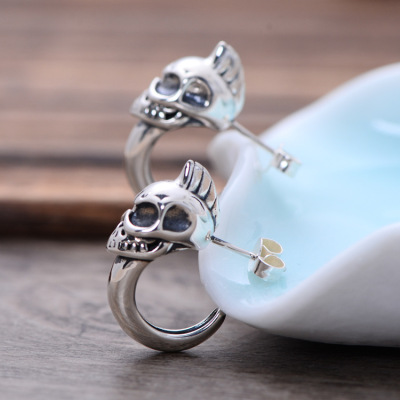 S925 Silver Accessories Vintage Thai Silver Skull Hook 2018 New Earrings Men's Earrings One Piece Dropshipping