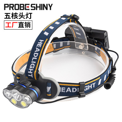 New 5 Headlamp Outdoor Major Headlamp Charging T6 + Cob Headlamp High Power Night Fishing Lamp Outdoor LED Headlamp