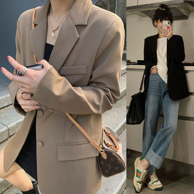 Suit Jacket for Women Spring and Autumn Net Red New Autumn Clothing Korean Style Loose Suit Brown Casual Suit Jacket Women