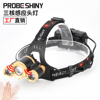 Rotating Focusing Charging Led Glaring Headlamp Waterproof Night Fish Luring Lamp 3 T6 High-Power Head-Mounted Induction Headlight