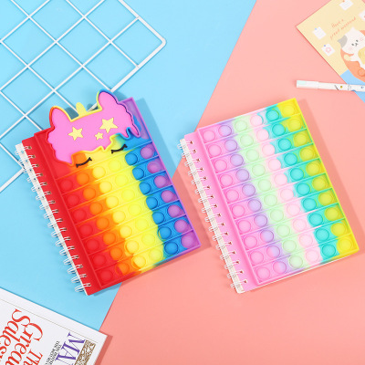 Children's Decompression Stationery Cartoon Unicorn Notebook Bubble Press Silicone Student Practice Coil Notebook