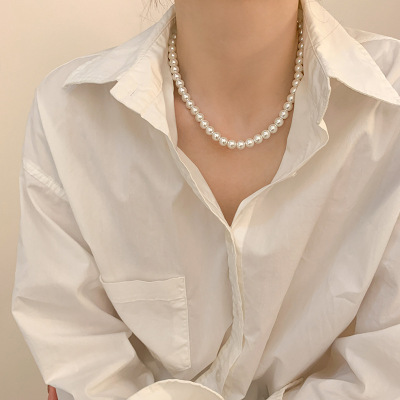 High Quality Glass Pearl Necklace for Women Fever Same Style Light Luxury High-Grade Clavicle Chain Internet Celebrity Necklace Jewelry