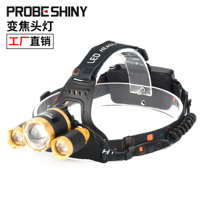 Three-Head Focusing Headlight USB Charging Led Glaring Headlamp Night Fish Luring Lamp T6 High-Power Head-Mounted Flashlight