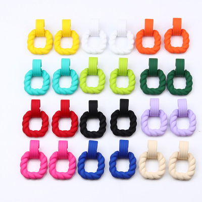Tiktok Foreign Trade Popular Style Square Semicircle Stitching Stud Earrings Spray Rubber Paint Earrings Acrylic Ear Rings Female