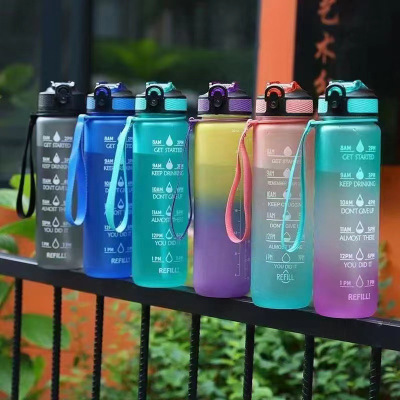 Simple Plastic Cup Fashion Gradient Water Cup Factory Wholesale Outdoor Sports Cup with Straw Lanyard Water Cup