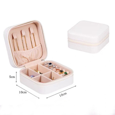 Simple and Portable Palm Jewelry Box European and American Style Ring Earring Storage Box Zipper Flip Travel Trinket Box