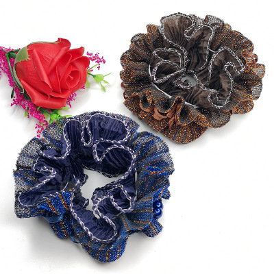 Korean Style Lace Headdress Flower Bright Ribbon String Beads Thickening Hair Band Fashion Wrist Flower Cloth Hair Ring New Stall Supply