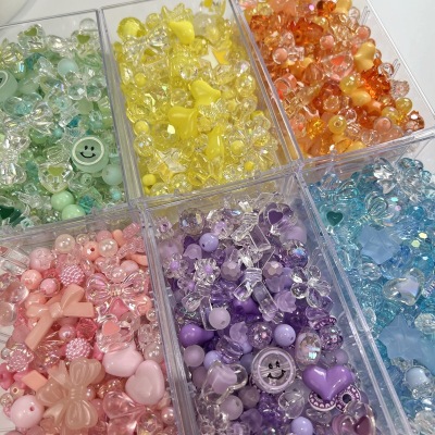 Acrylic Scattered Beads Handicraft DIY Material Wholesale Beaded Bracelet Mobile Phone Charm Mixed Material Package Rubber Band Accessories
