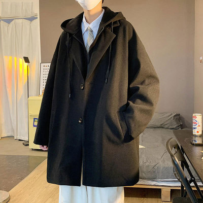 Factory Direct Supply Fashion Brand Autumn and Winter New Fake Two Pieces Woolen Trench Coat Men's Ins Loose Couple Outfit Overcoat Coat