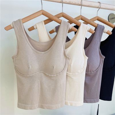 Autumn and Winter Underwear Fine Terry Body-Shaping Warm Vest Women's Chest Pad One-Piece Cup Inner Wear Outer Wear Sleeveless Top