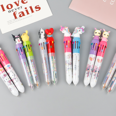 Cartoon Ten-Color Good-looking Ballpoint Pen Color Hand Account Pen Multifunctional Pen Student Retractable Ballpoint Pen Girl