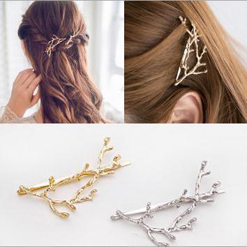 A026 Domestic Hair Accessories Creative Antlers Branch Alloy Side Clip Side Clip Barrettes Personality Princess Word Clip Wholesale