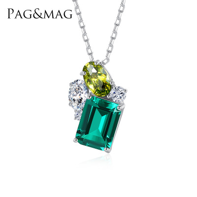 PAG & Mag European and American Style Necklace S925 Silver Pendant Women's Cross Car Chain Emerald Fashion Temperament