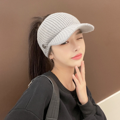 Winter New Warm Hat for Girls Air Top Woolen Cap Fashion All-Match Trendy Korean Style Plush Hat Factory Wholesale