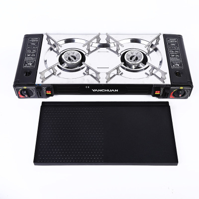 Double Burner Portable Gas Stove Gas Stove Outdoor Portable Outdoor Barbecue Stove Household Double-Headed Gas Stove