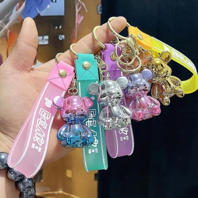 Factory Electroplating Colorful Bear Keychain Cute Trendy Schoolbag Pendant Violent Bear Key Ring Small Gift Wholesale