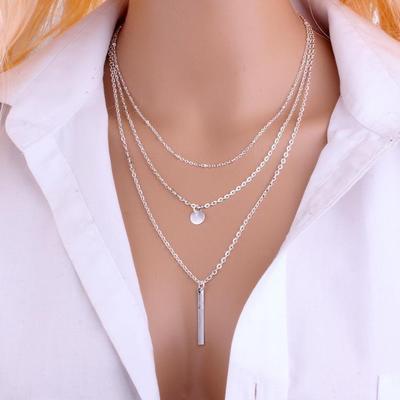 C025 Hot Sale at AliExpress European and American Foreign Trade Ornament Copper Beads Chain Sequins Metal Strip Multi-Layer Necklace Factory in Stock
