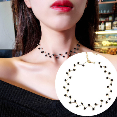 C173 Ornament Crystal Necklace Simple All-Match Black Crystal Short Clavicle Chain Female Manufacturer Custom New Product