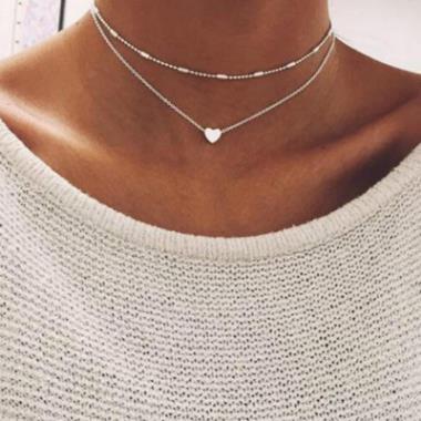 C138 Ornament Simple Trendy Women's Street Shot Europe and America Cross Border Copper Peach Heart Multi-Layer Clavicle Necklace Necklace