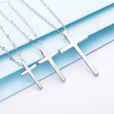 S925 Sterling Silver Cross Pendant Necklace Laser Sculpture Couple Necklace for Men and Women Christmas Birthday Gift