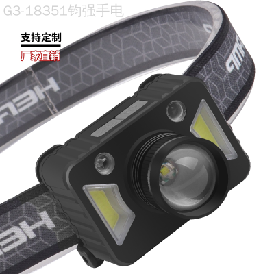 Cross-Border XPe + Cob Induction Major Headlamp Waterproof Night Fish Luring Lamp Miner's Lamp Head-Mounted Zoom Portable Outdoor Headlight