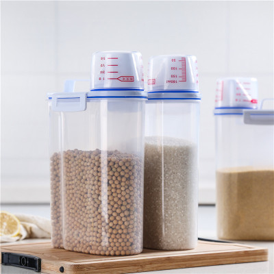 Japanese-Style Seal Rice Storage Bin Moisture-Proof with Measuring Cup 2kg Multi-Grain Cat and Dog Food Storage Jar Silicone Ring Sealed Jar Rice Bucket