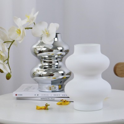 Nordic Light Luxury Glass Vase Flower Arrangement Decoration Living Room Bedroom Aquatic Creative Ins Imitation White Porcelain Silver-Plated Decorations
