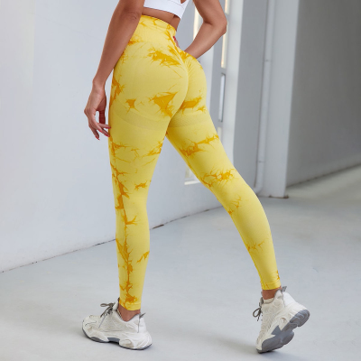 In Stock! European and American Tie-Dye High Waist Fitness Pants Peach Hip Raise Yoga Pants Sports Tights Quick-Drying Ankle Length Pants Women