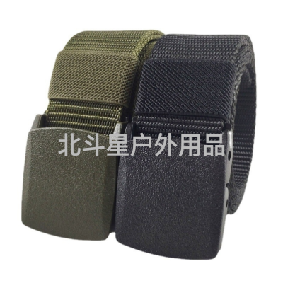 In Stock Wholesale Smooth Buckle Nylon Tactical Belt Men's Outdoor Sports Labor Protection Non-Metal Canvas Military Training Belt