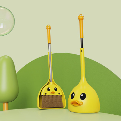 Small Yellow Duck Children's Broom Dustpan Set Baby Mini Broom Dustpan Elementary School Toy Kids Sweeping Broom