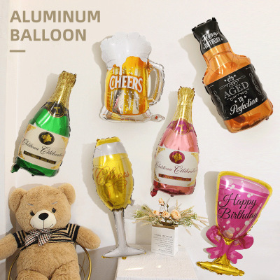 Wholesale New Large Wine Glass Wine Bottle Aluminum Balloon Birthday Site Layout Room Decorative Aluminum Foil Balloon Foreign Trade