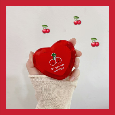 Korean Style Ins Cute Cherry Heart-Shaped Mini Mirror Handy Makeup Mirror Double-Sided Portable Portable Mirror