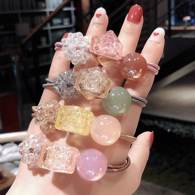 Hairtie Women's Korean-Style Adult Cute Retro Rubber Band Headdress Crystal Hair Accessories Beads Hair Rope Hair Ring