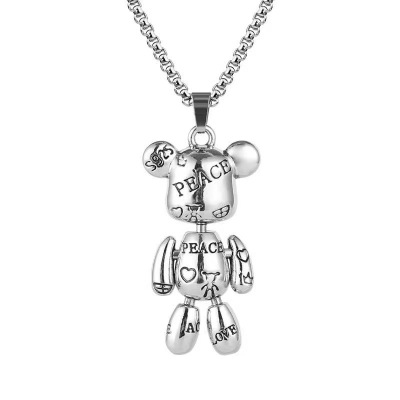 Letters Violent Bear Pendant Titanium Steel Hip Hop Necklace Men's Trendy Couple Sweater Chain Women's Niche Sweater