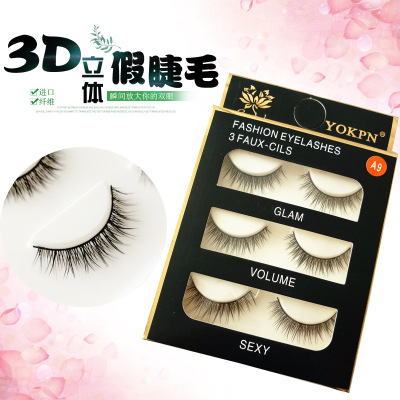 False Eyelashes Multi-Level Three Pairs of Fiber Material Cross A9 Qingdao Factory Wholesale