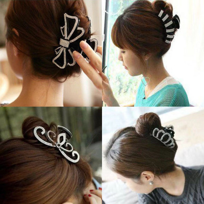 2021 New Korean Fashion Trend Plastic Barrettes Point Diamond Stickers Stick-on Crystals Rhinestone Claw Chain Hair Claw Catcher Hair Updo Holder