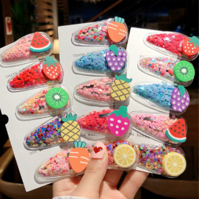 New Color Quicksand Barrettes Girls' Transparent Fruit BB Clip WeChat Push Offline QR Code Scanning Gift Factory Direct Sales
