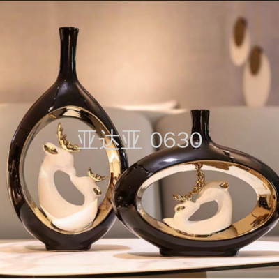 Decoration Creative Home Decorations European-Style High-Grade Living Room Wine Cabinet Ceramic Vase Crafts