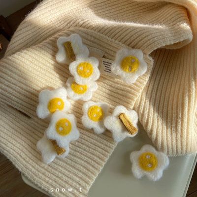 Poached Egg Korean Ins Cute Girl Heart Fun Barrettes Wool Felt Side Clip Headdress Japanese Style