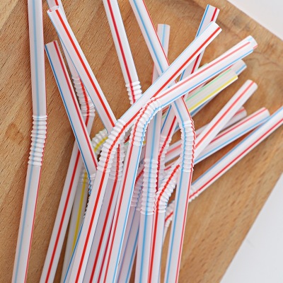 Factory Direct Sales Pp Material Disposable Straws Can Pull up Color Stripes Straw Spot Plastic Straw Wholesale