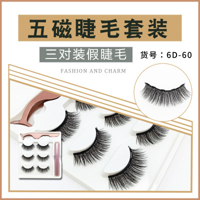 False Eyelashes 6D Series Magnetic Set Natural Long Three Pairs Glue-Free Factory Wholesale