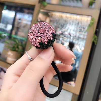 Sweet Double Strawberry Rhinestone Ball Shiny Headband South Korea Dongdaemun Strawberry Fruit Tied-up Hair Rubber Band Hair Ring Accessories