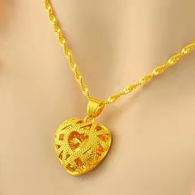 Retention Ornament Gift Set Water Wave Chain plus Pendant Brass Gold Plated Real Gold Alluvial Gold Necklace Gift Set
