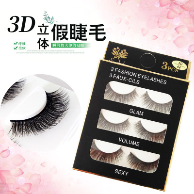 False Eyelashes 3D Series Three Pairs Long Multi-Layer Enlarged Eyes Three-Dimensional Style Manufacturer Production