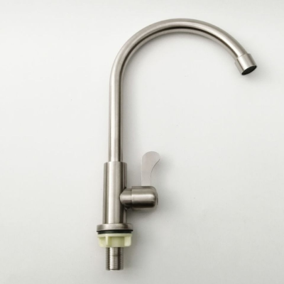 304 Stainless Steel Single Cold Curved Mouth Widened Switch Handle Sink Faucet