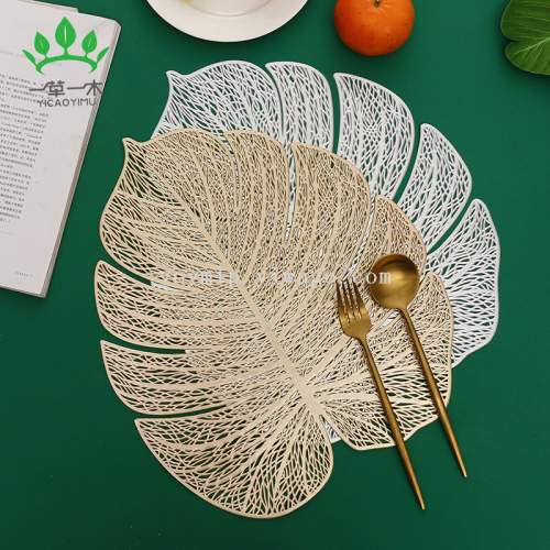 imitate leaves hollow out monstera design pvc insulation placemat new amazon wholesale table mat cup mat table mat