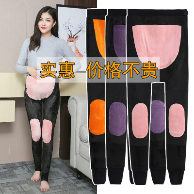Pregnant Women's Leggings Autumn and Winter Thickening Outer Wear Warm Uterus-Protecting Kneecap Women's Integrated Large Size High Elastic Cotton Panty-Hose Maternity Pants