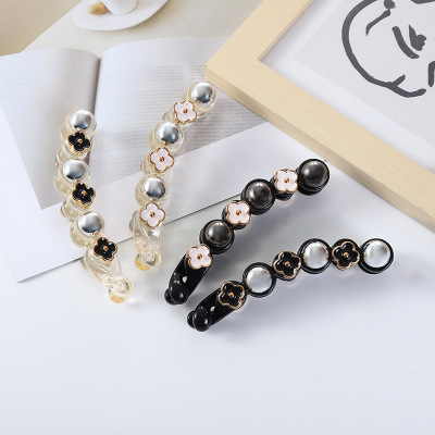 New Korean Style Pearl Banana Clip Vertical Clip Ponytail Twist Clip Hairpin Headdress Wholesale Star Same Style