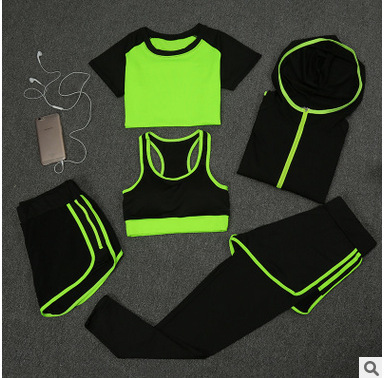 New Spring and Summer Fall Slim Fit Quick-Drying T-shirt Casual Running Sportswear Five-Piece Set Fitness Yoga Wear Wholesale