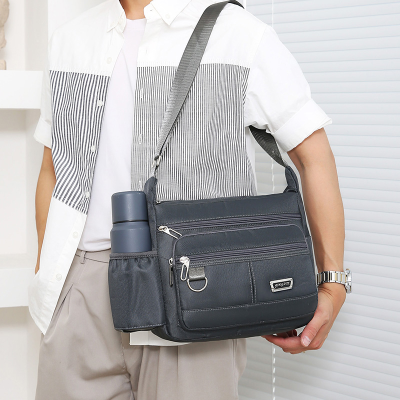 New Lightweight Waterproof Nylon Cloth Casual Men's Bag Crossbody Bag Water Cup Men's Multi-Functional Shoulder Bag